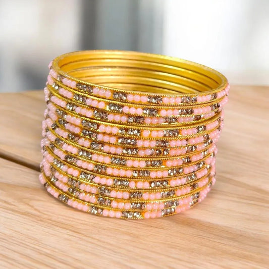 12 Pcs Metal Funky Gold Plated Crystal Kara Bangle